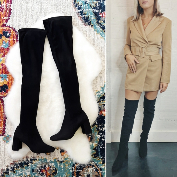 Overtheknee Heeled Boot In Black Suede 